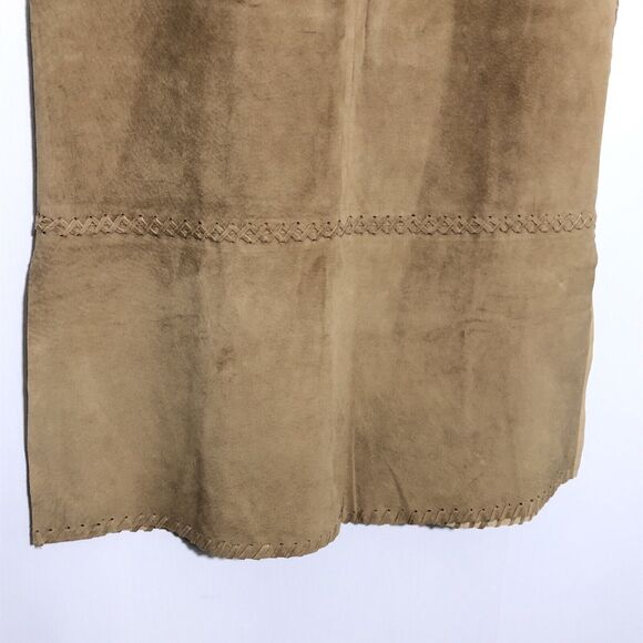 Garnet Hill Skirt Women’s 14 Brown Suede Leather Midi Laced Sides A Line - Picture 2 of 11